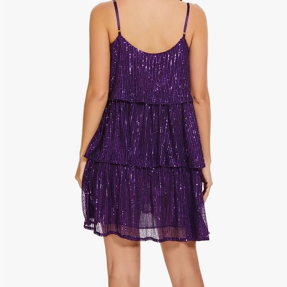 Taylor Swift Dress!! Glitter Sequin Dress Adjustable Strap Sparkle Layered Dress - Picture 3 of 4